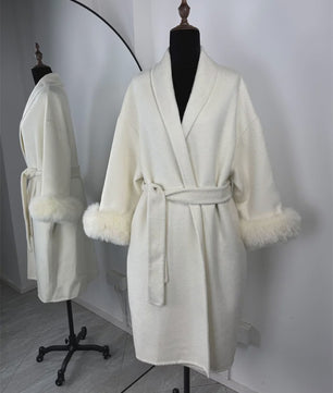 Luxe Dames Woljas met Bontkraag en Riem - Kort & Elegant