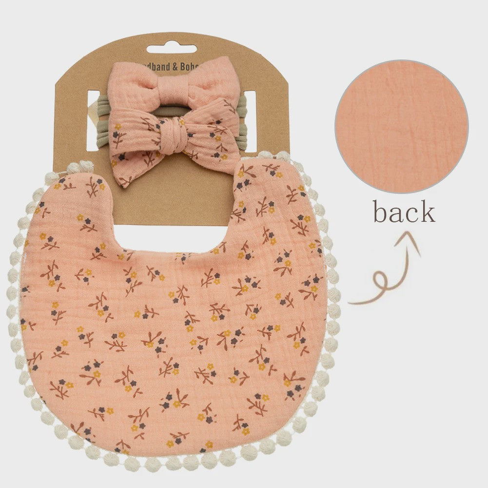 Babyset: 3x Babyluiers met Strik Haarbandjes - Bloemenprint & Pompons