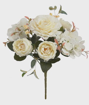 Retro Zijden Bloemenboeket: Vintage Rozen, Hortensia & Pioen voor Bruid & Decoratie