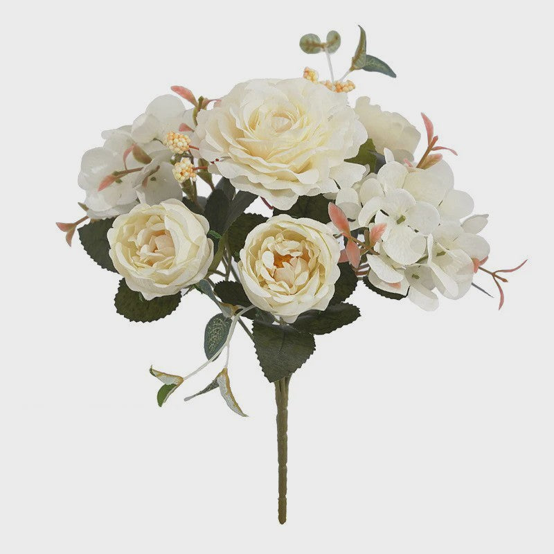 Retro Zijden Bloemenboeket: Vintage Rozen, Hortensia & Pioen voor Bruid & Decoratie