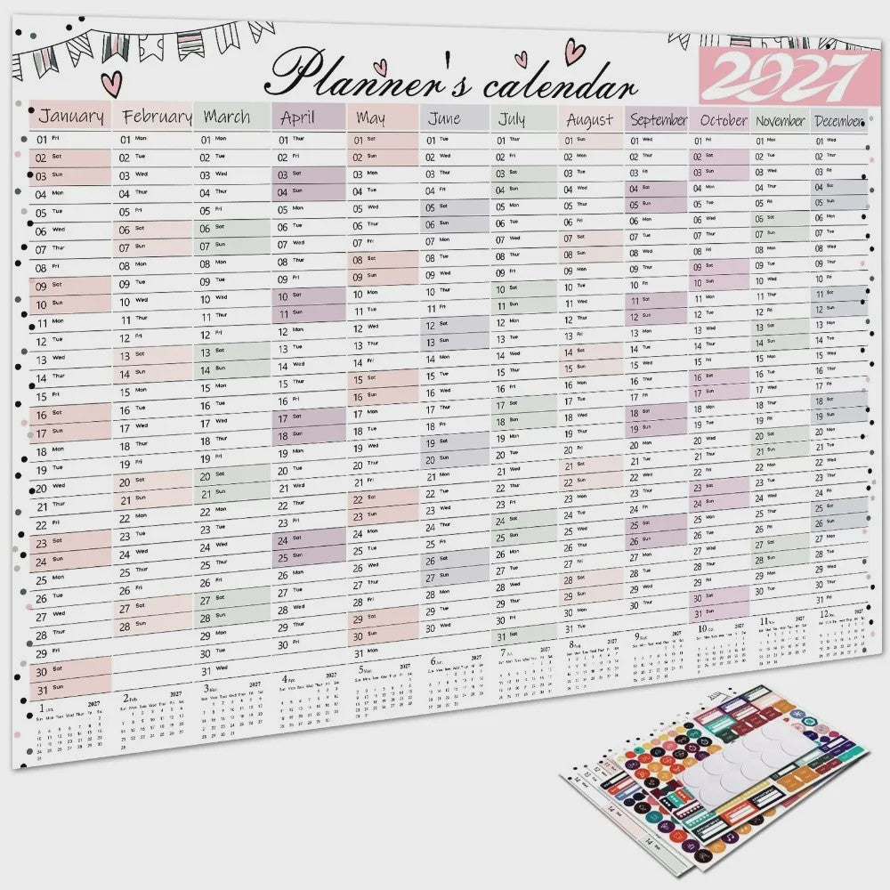 Jaarplanner 2027 - Grote Wandkalender met Planvakken en Stickers