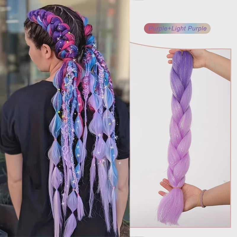 Glanzende Regenboog Jumbo Vlechten met Tinsel - Synthetisch Haar voor Festivals & Feesten