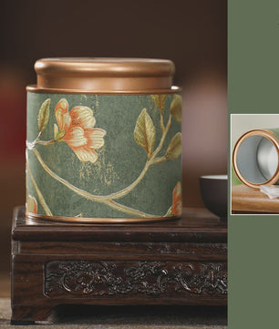 Decoratieve Theeblik met Bloemenprint - Afsluitbare Opbergbus voor Thee