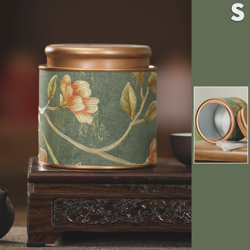Decoratieve Theeblik met Bloemenprint - Afsluitbare Opbergbus voor Thee