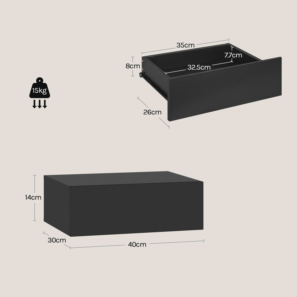 Zwevende Nachtkastje met Lade - Wandmontage - Modern Design (2 Stuks)
