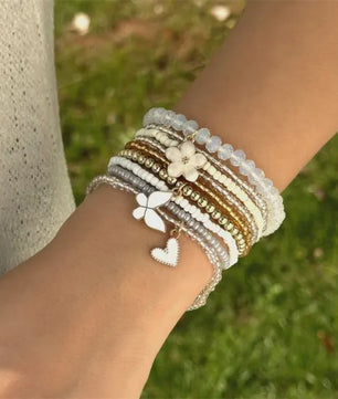 Set van 4 Bohemia Stijl Armbanden met Schelp & Zirkonia - Zomerse Beach Vibes