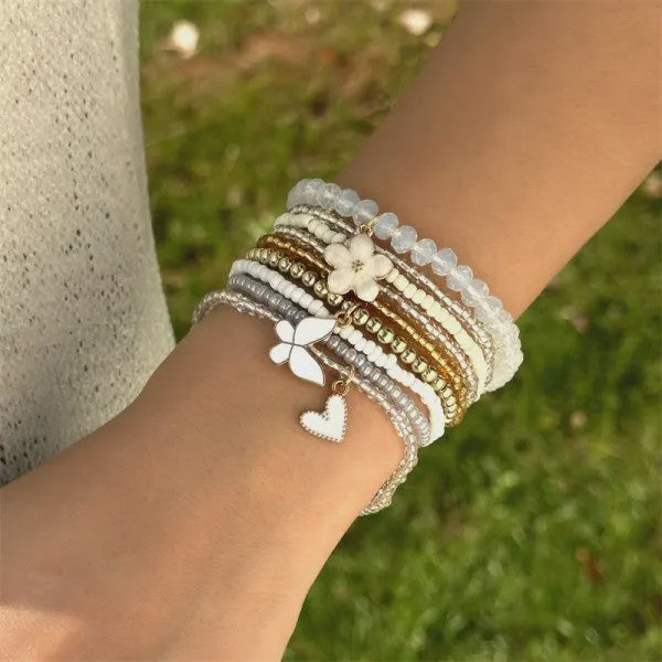 Set van 4 Bohemia Stijl Armbanden met Schelp & Zirkonia - Zomerse Beach Vibes