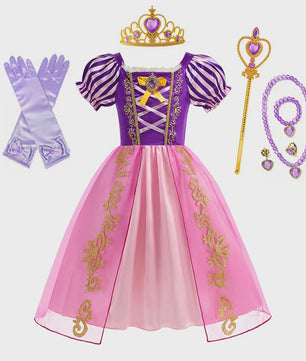 Prinsessenjurk Rapunzel voor Meisjes - Paars met Pofmouwen | Verkleedjurk & Feestjurk
