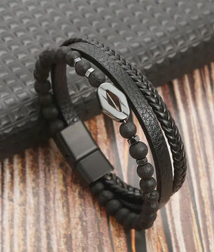 Stijlvolle Heren Armband van Gevlochten Leer - Multi-layer Fashion Accessoire