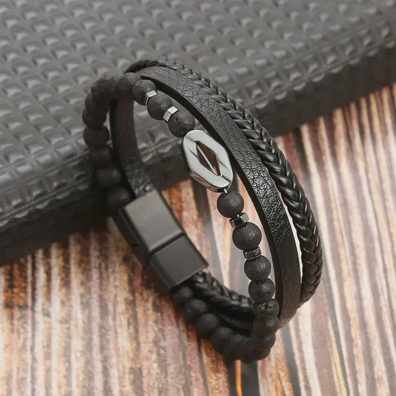 Stijlvolle Heren Armband van Gevlochten Leer - Multi-layer Fashion Accessoire