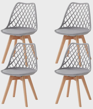 Moderne Eetkamerstoelen Set (4/6 stuks) - Mesh Rug, Houten Poten & Gestoffeerde Zitting
