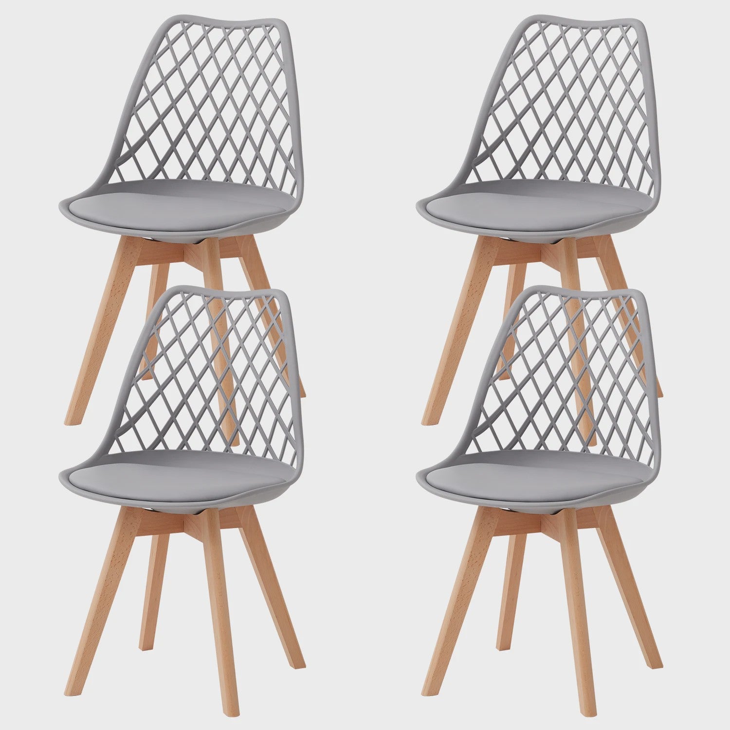Moderne Eetkamerstoelen Set (4/6 stuks) - Mesh Rug, Houten Poten & Gestoffeerde Zitting