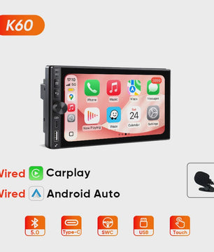 AINAVI K60 7-Inch Universele Autoradio met Draadloze CarPlay & Android Auto, Bluetooth, USB-C