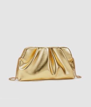 Luxe Plissé Avondtas met Gouden Ketting - Clutch & Schoudertas voor Feestelijke Gelegenheden
