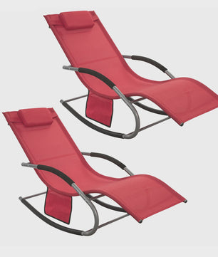 Set van 2 Loungestoelen - Verstelbare Ligstoelen met Kussen voor Tuin, Terras & Strand