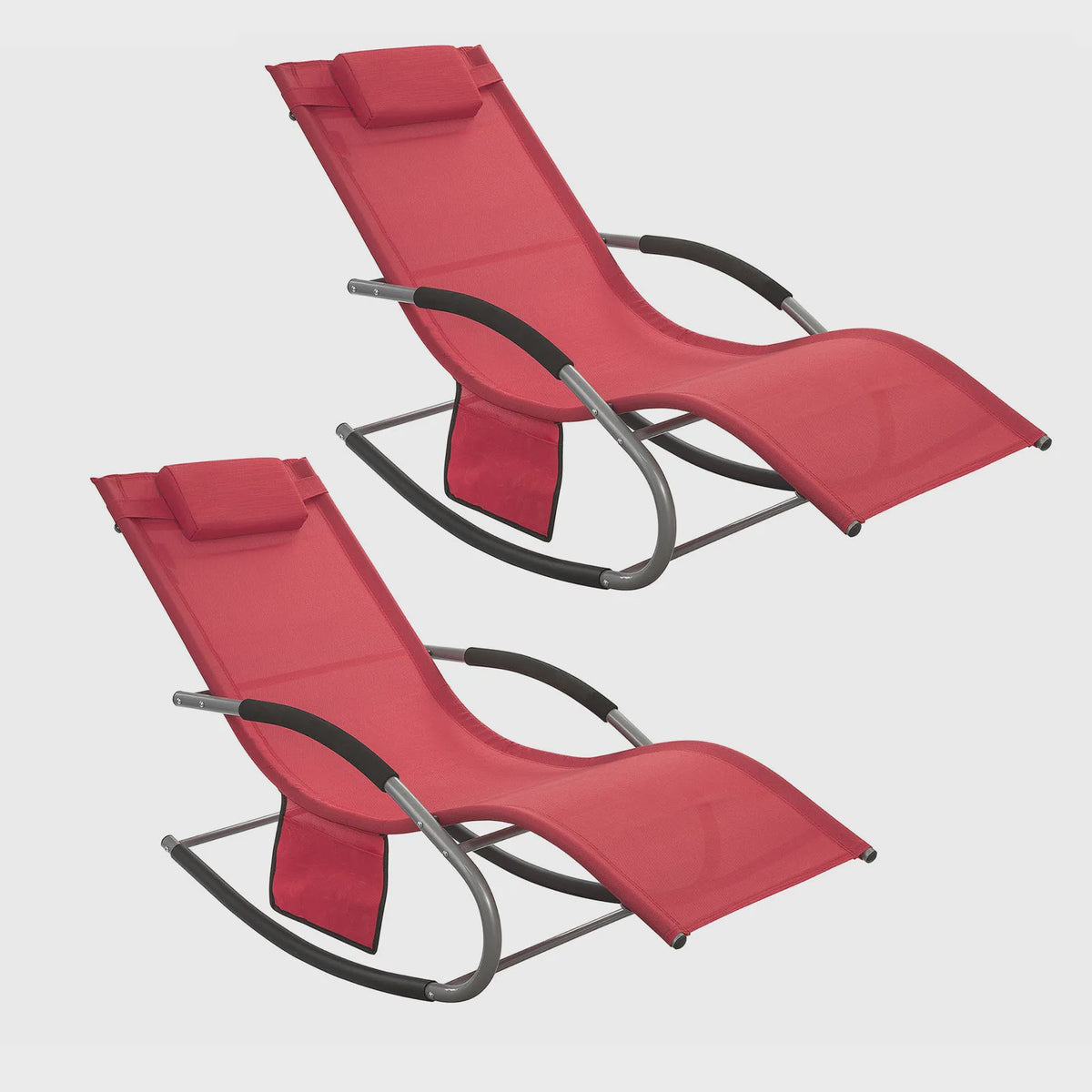Set van 2 Loungestoelen - Verstelbare Ligstoelen met Kussen voor Tuin, Terras & Strand