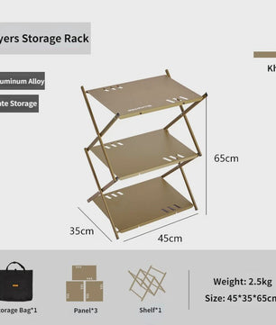 Mountainhiker Opvouwbaar 3-laags Outdoor Opslagrek - Draagbaar Kampeerrek voor Tuin, BBQ & Picknick