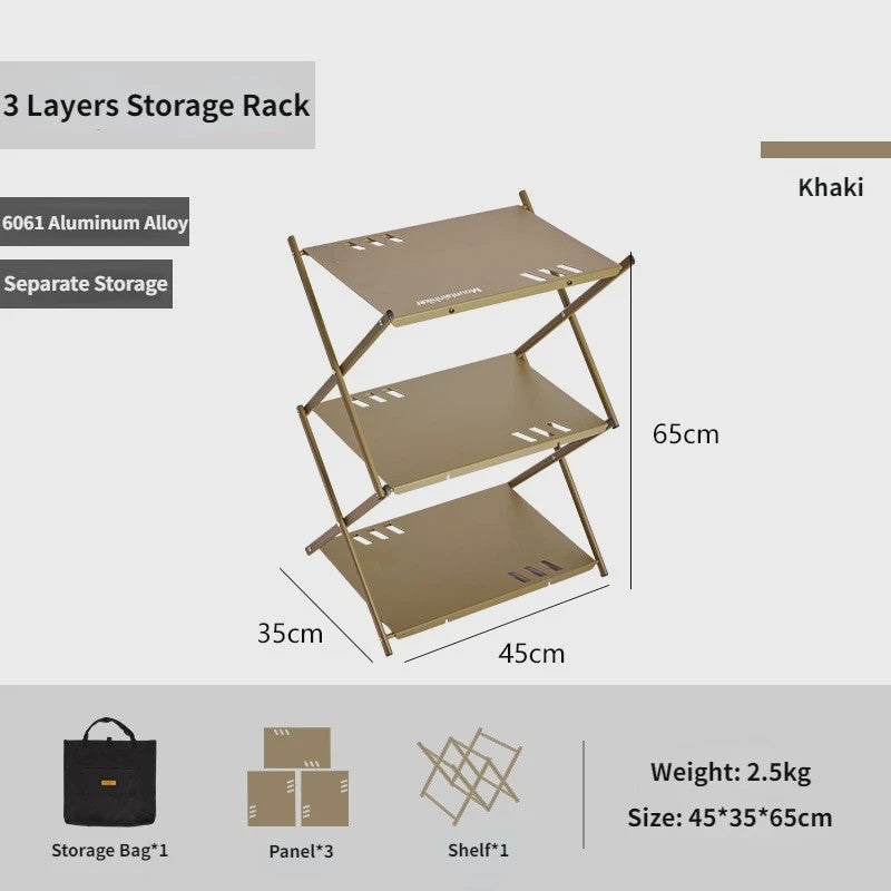 Mountainhiker Opvouwbaar 3-laags Outdoor Opslagrek - Draagbaar Kampeerrek voor Tuin, BBQ & Picknick