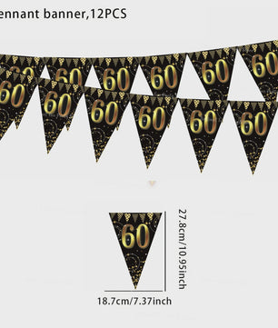 Black Gold Verjaardag Banner - Slingers voor 30, 40, 50, 60 Jaar Feestdecoratie
