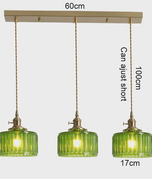Vintage Groene Glazen Hanglamp - Nordic Stijl, Koperen Accent