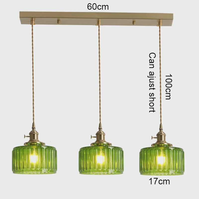 Vintage Groene Glazen Hanglamp - Nordic Stijl, Koperen Accent