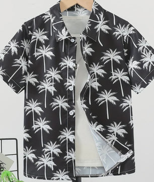 Kinder Hawaii Blouse Korte Mouw met Palmbomen Print - Perfect voor Vakantie en Buitenplezier