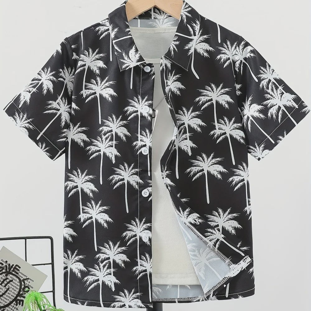 Kinder Hawaii Blouse Korte Mouw met Palmbomen Print - Perfect voor Vakantie en Buitenplezier