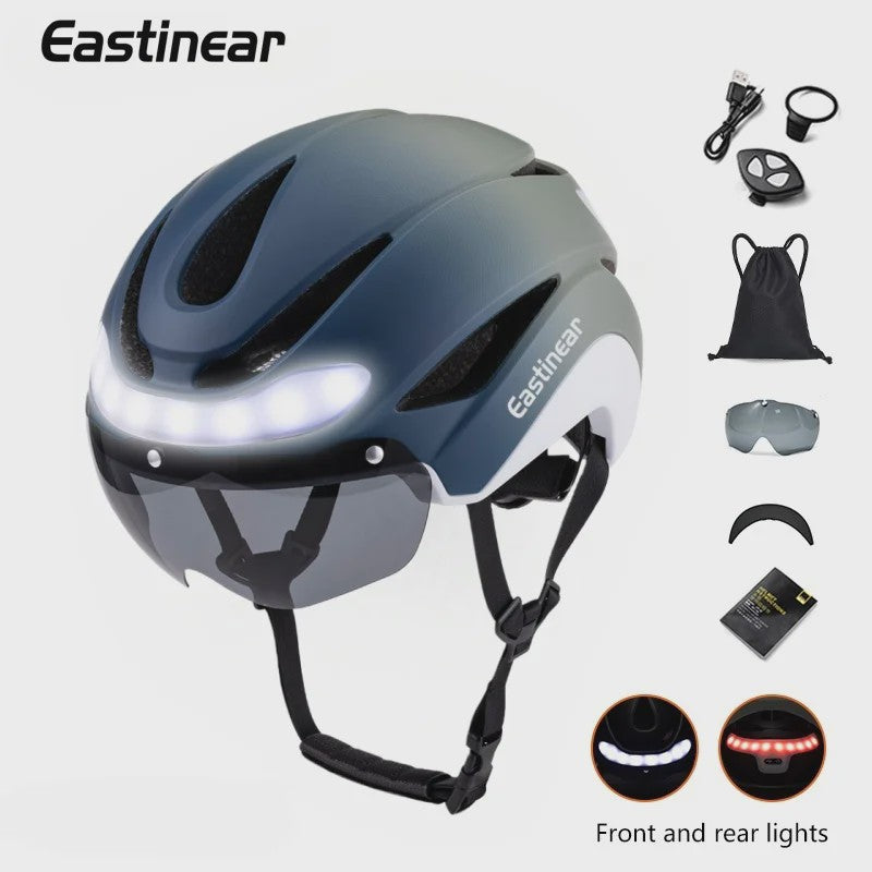 Fietshelm Volwassenen met LED Verlichting, Knipperlichten & Magnetische Vizier