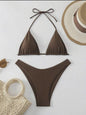 Dames Bikini Thong - Sexy Braziliaanse Stijl met Halter en Vetersluiting - Verkrijgbaar in Wit, Zwart & Koffie
