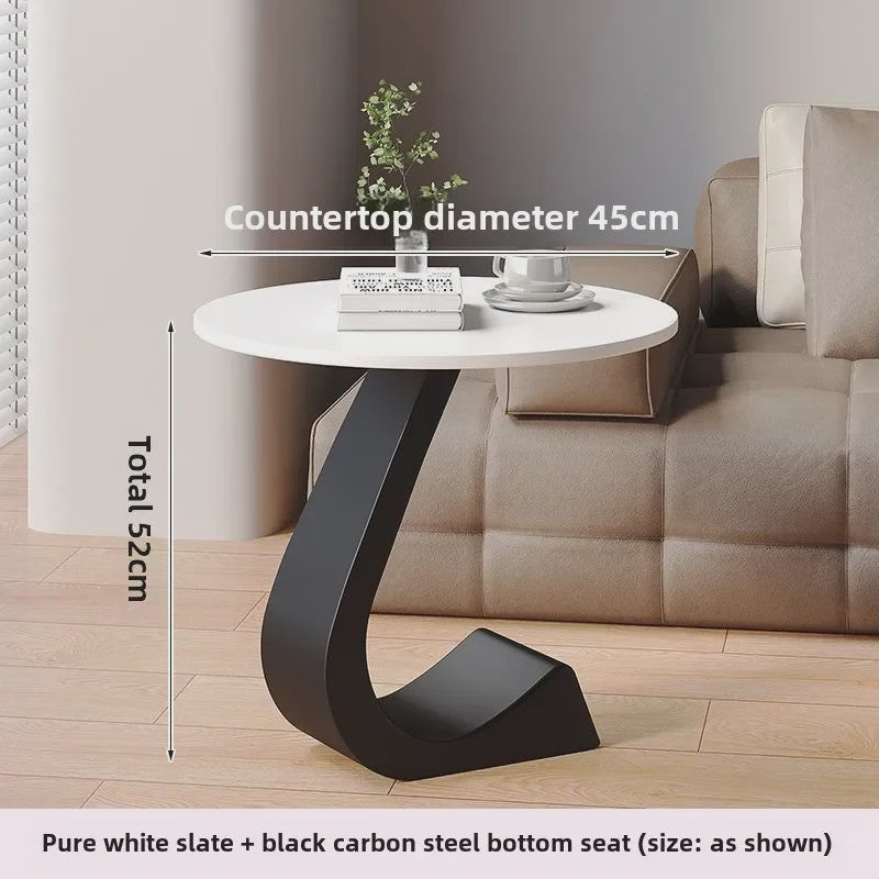 Luxe Ronde Bijzettafel met Rock Slab Look - Modern Design voor Woonkamer & Slaapkamer