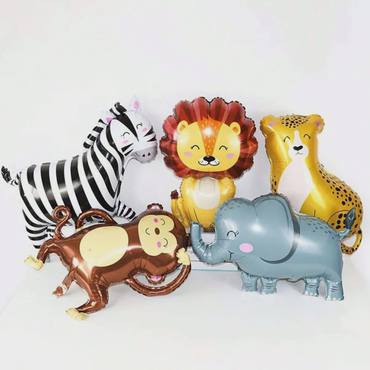 Jungle Safari Dieren Folieballonnen - Leeuw, Olifant, Zebra, Giraf & Aap - Verjaardag Decoratie