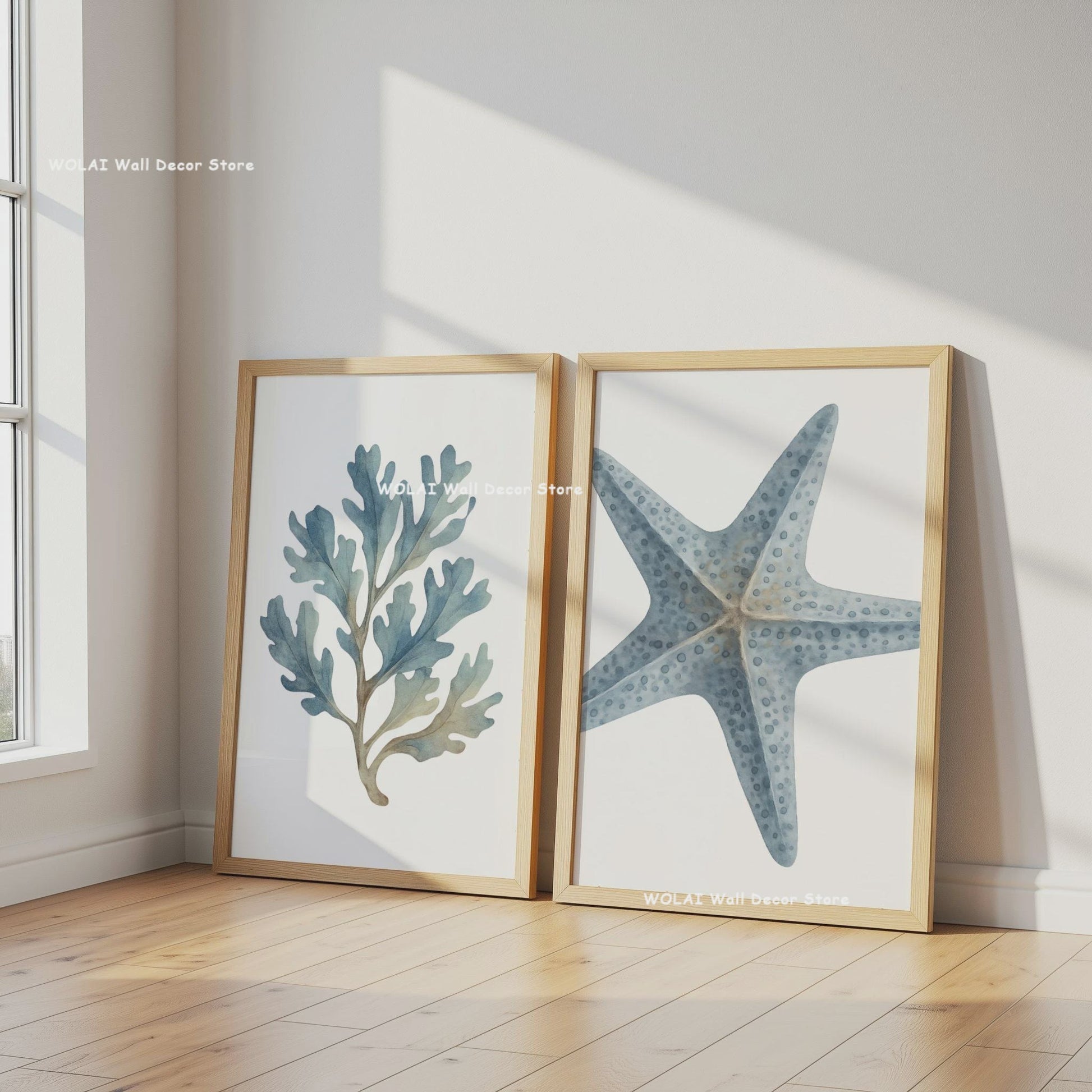Retro Blauwe Sardine Canvas Poster - Mediterrane Stijl Wanddecoratie