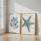 Retro Blauwe Sardine Canvas Poster - Mediterrane Stijl Wanddecoratie