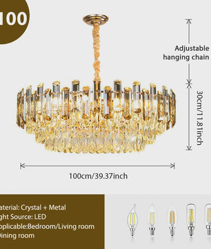 Luxe Gouden Kristallen Plafondlamp LED - 3 Kleuren Dimbaar - Hanglamp voor Eetkamer