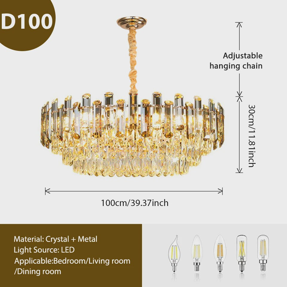 Luxe Gouden Kristallen Plafondlamp LED - 3 Kleuren Dimbaar - Hanglamp voor Eetkamer