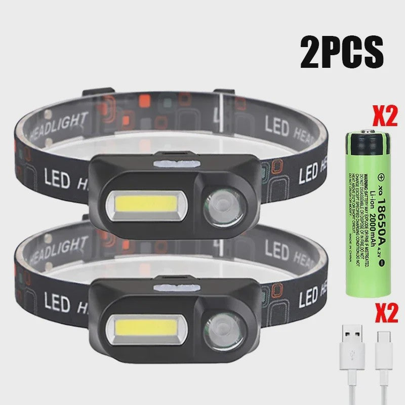 Krachtige Oplaadbare COB+LED Hoofdlamp 1500LM - Waterdicht & Helder voor Buitenactiviteiten