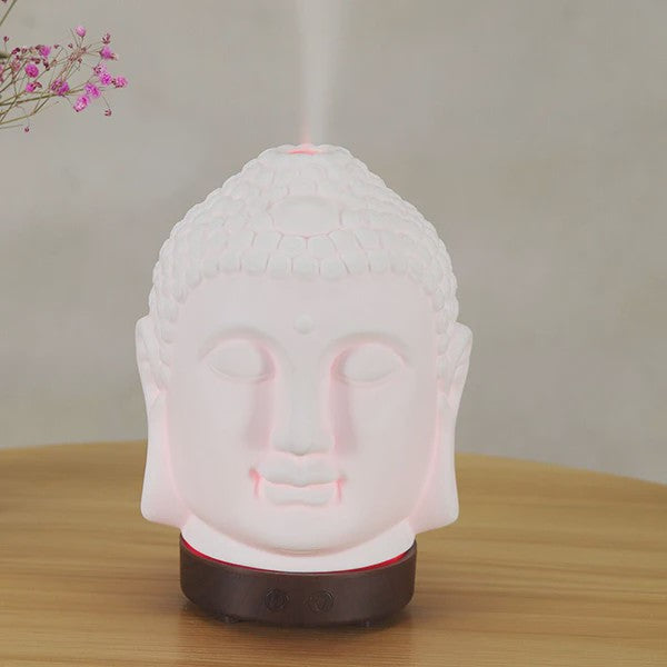 Buddha Hoofd Aroma Diffuser met Nachtlampje - 100ml Etherische Olie Verstuiver