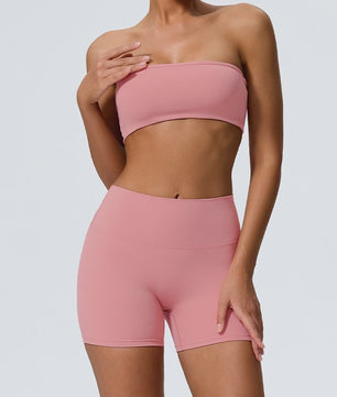Strapless Sportset Dames: 2-delige Yoga Outfit met Crop Top en Shorts