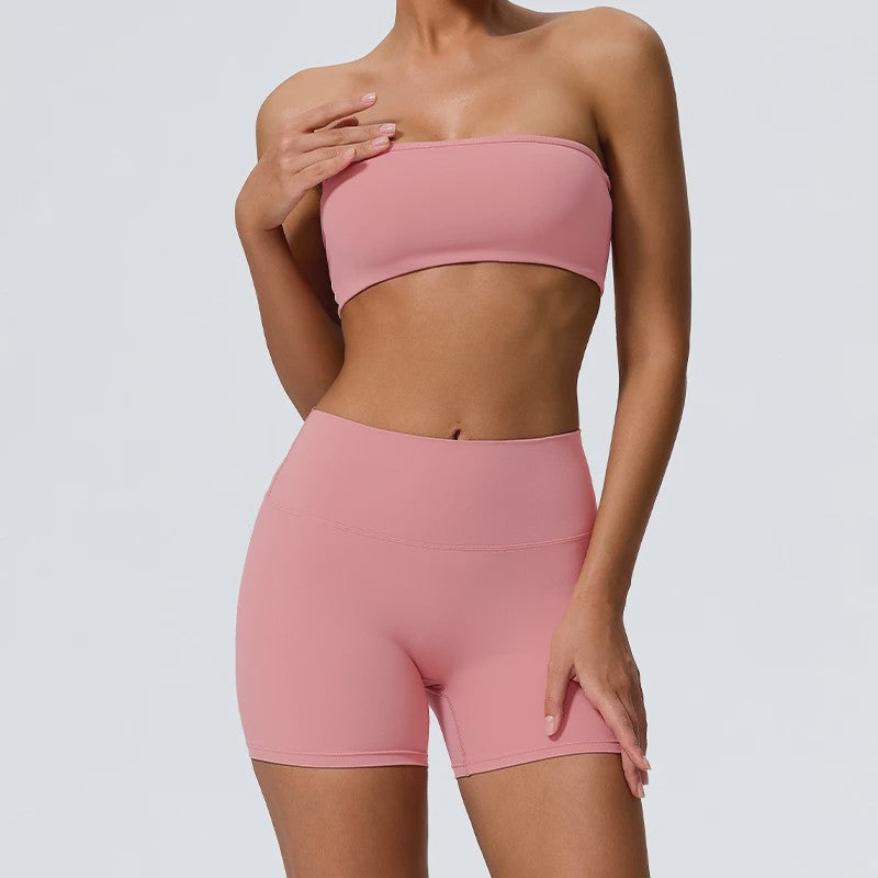 Strapless Sportset Dames: 2-delige Yoga Outfit met Crop Top en Shorts