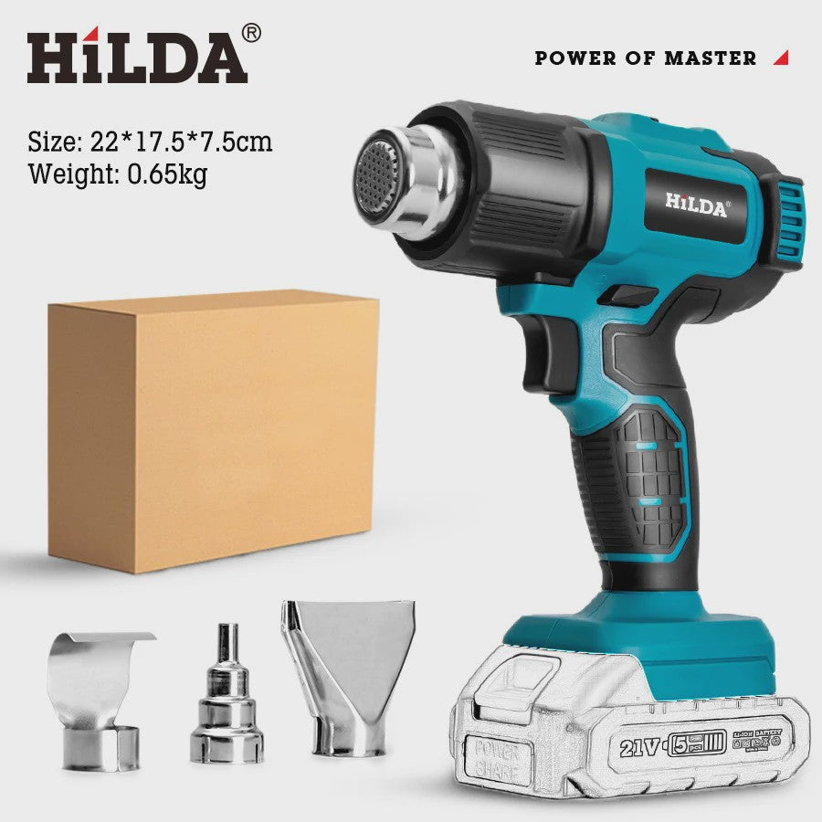 HILDA 21V Draadloze Hete Lucht Föhn - Oplaadbaar, Compatibel met Makita Batterij, Inclusief Mondstukken