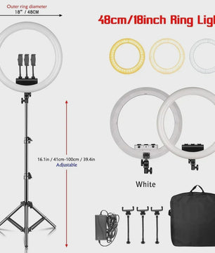 18 Inch Ring Light LED Lamp met Verstelbaar Statief & Telefoonhouder voor YouTube, Foto & Studio
