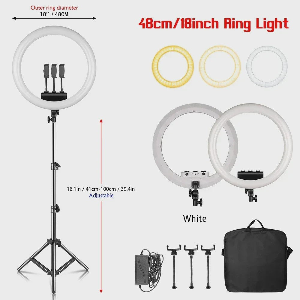 18 Inch Ring Light LED Lamp met Verstelbaar Statief & Telefoonhouder voor YouTube, Foto & Studio