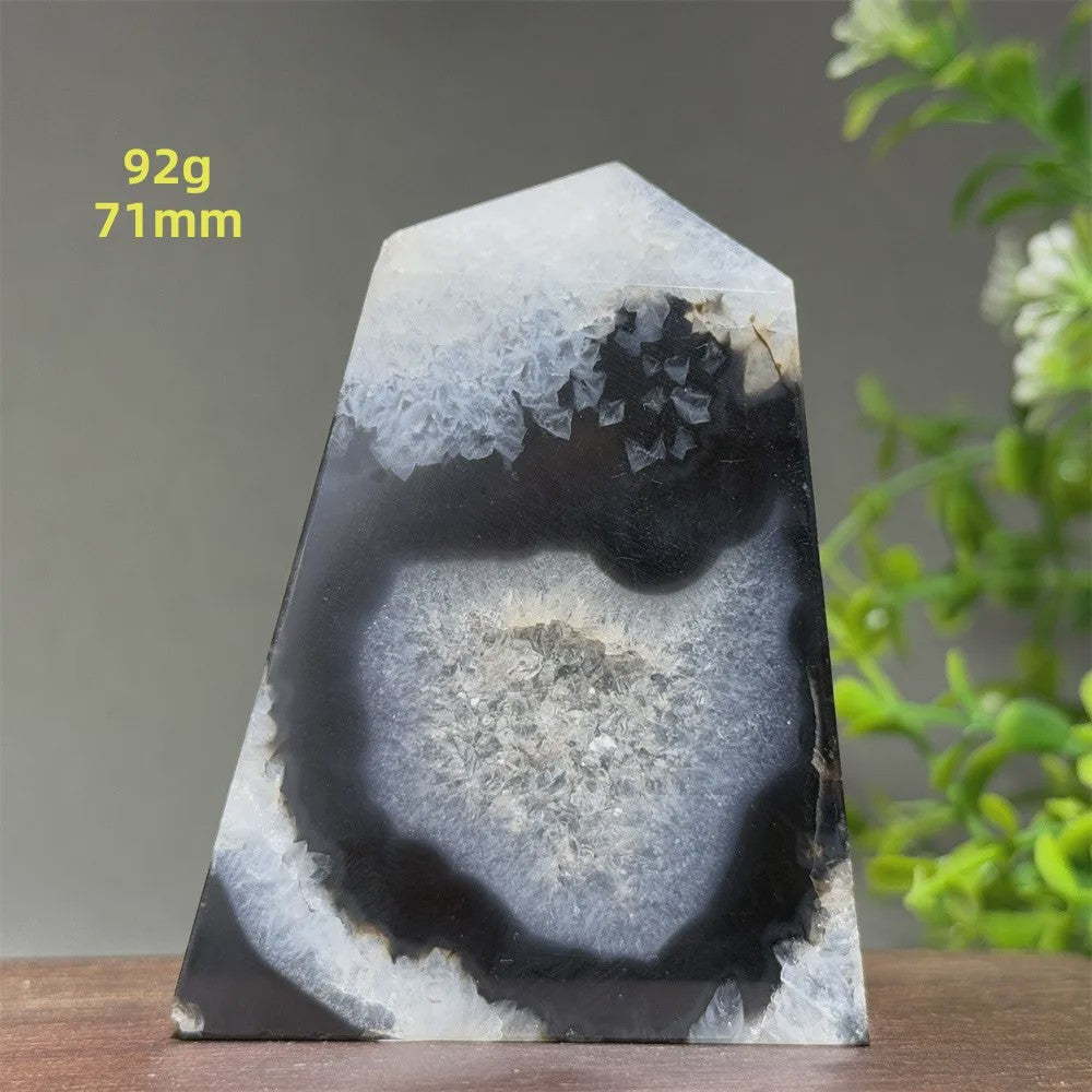 Zwarte Agaat Kristal Geode Obelisk - Natuurlijke Decoratie & Meditatie Steen