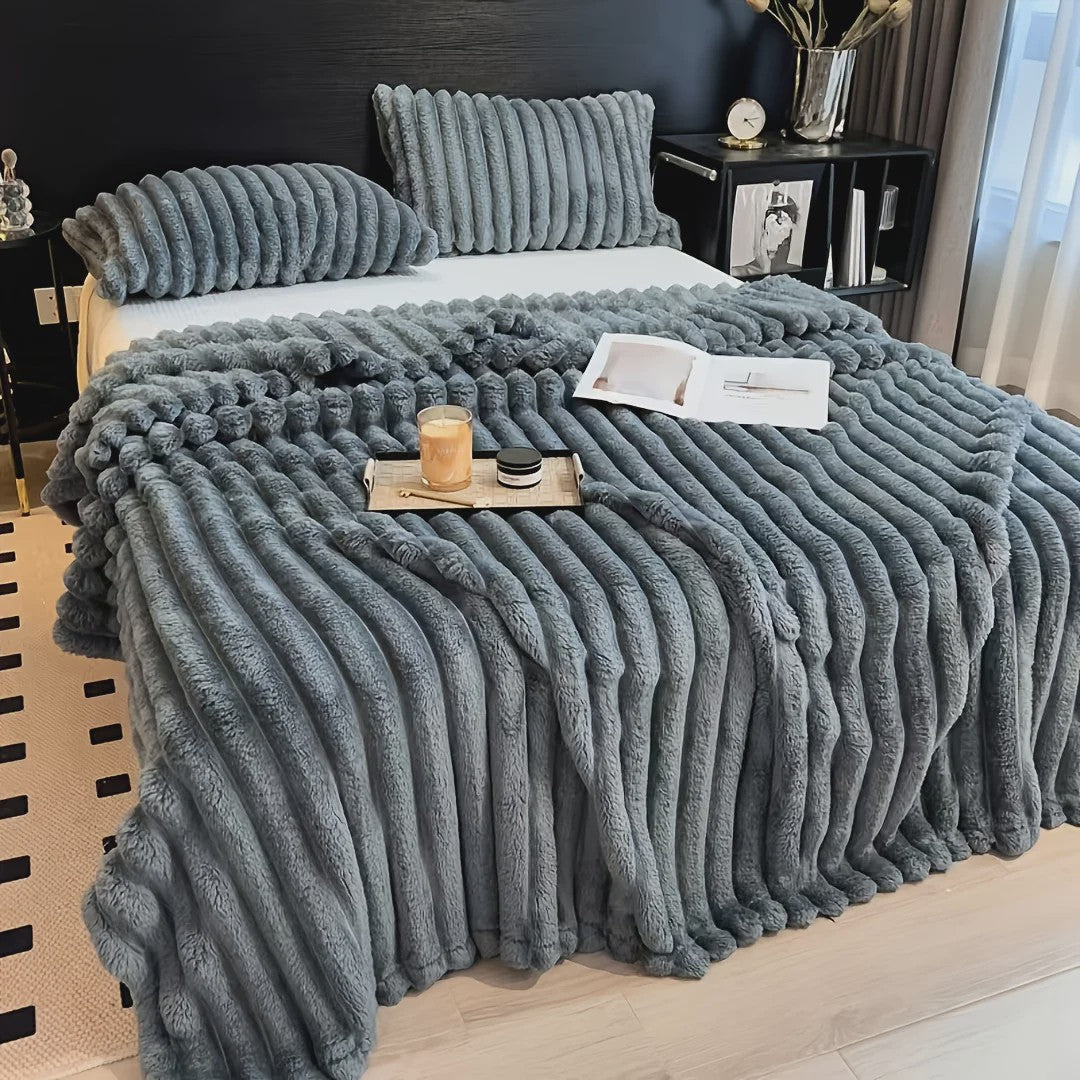 Luxe Verdikte Flanel Deken met Brede Strepen - Multifunctioneel voor Bank, Bed & Dutjes