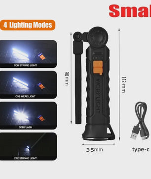 360° Draaibare LED Werklamp met 5 Modi, USB Oplaadbaar, Magneetvoet & Haak