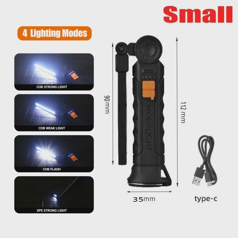 360° Draaibare LED Werklamp met 5 Modi, USB Oplaadbaar, Magneetvoet & Haak
