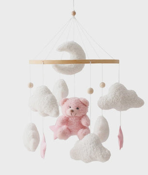 Houten Baby Mobiel voor Ledikant met Teddybeer, Maan en Sterren - Muziek & Rammelaar - Perfect Kraamcadeau
