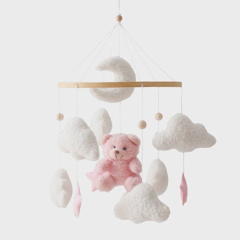 Houten Baby Mobiel voor Ledikant met Teddybeer, Maan en Sterren - Muziek & Rammelaar - Perfect Kraamcadeau