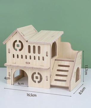 Houten Hamster Villa: Speelhuis met Klimplatform en Verhoogd Platform - Duurzaam Knaagdier Accessoire