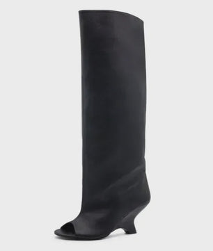Zomer Peep Toe Laarzen met Hoge Blokhak - Elegante Lange Laarzen voor Dames
